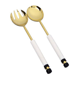 Gold Salad Servers with White Stone Handle Insert