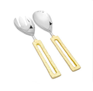 Salad Servers with Square Gold Loop Handles