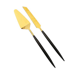 Shiny Gold Cake Servers with Neat Black Handles